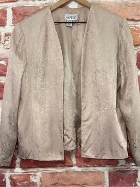 VTG Adrianna Papell Blazer Womens 18 Beige Silk Faux Pearl Formal Evening Jacket